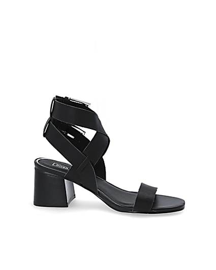 360 degree animation of product Black double buckle block heel sandals frame-16