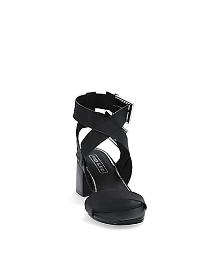 360 degree animation of product Black double buckle block heel sandals frame-20