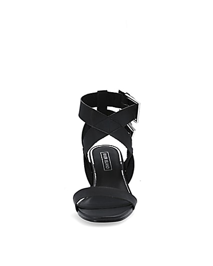 360 degree animation of product Black double buckle block heel sandals frame-21