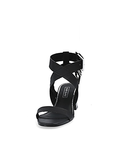 360 degree animation of product Black double buckle block heel sandals frame-22
