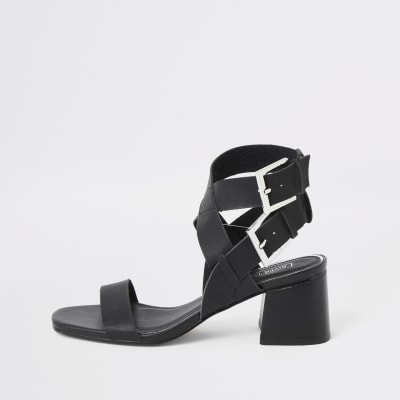 river island black block heel sandals