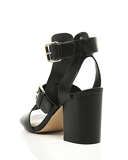 360 degree animation of product Black double buckle heels frame-18