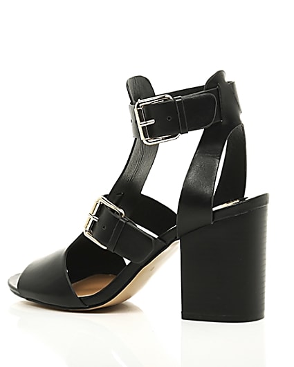 360 degree animation of product Black double buckle heels frame-20