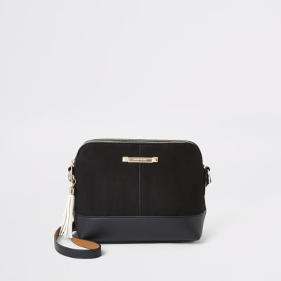 river island black double pocket messenger bag