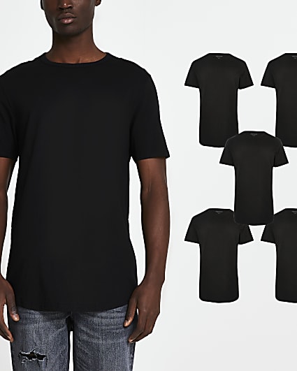 Black double curve hem t-shirts 5 pack