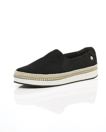 360 degree animation of product Black double layer espadrille plimsolls frame-0