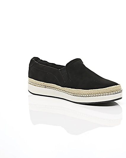 360 degree animation of product Black double layer espadrille plimsolls frame-7