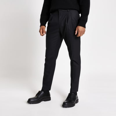 black skinny tapered trousers