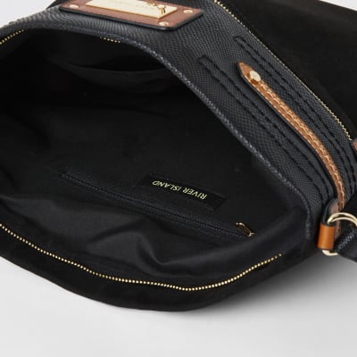 river island black double pocket messenger bag