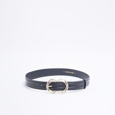 Black double ring belt River Island