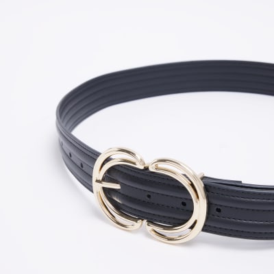 Self Covered Round Buckle Belt — Black/Gold