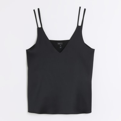 Black double strap cami top River Island