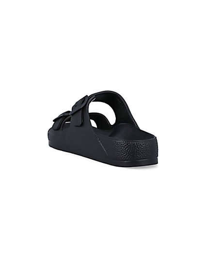 360 degree animation of product Black double strap sandals frame-7