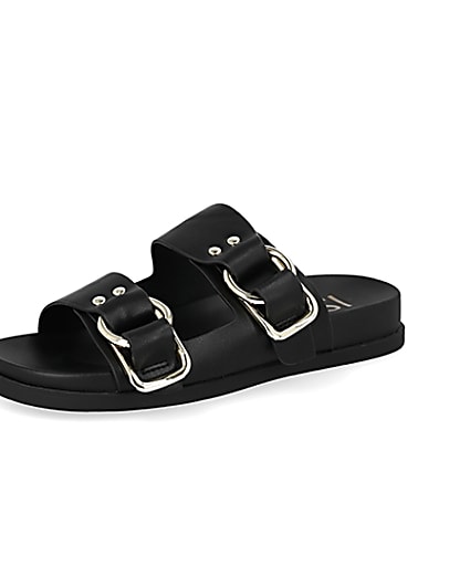 360 degree animation of product Black double strap sandals frame-1