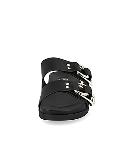 360 degree animation of product Black double strap sandals frame-21