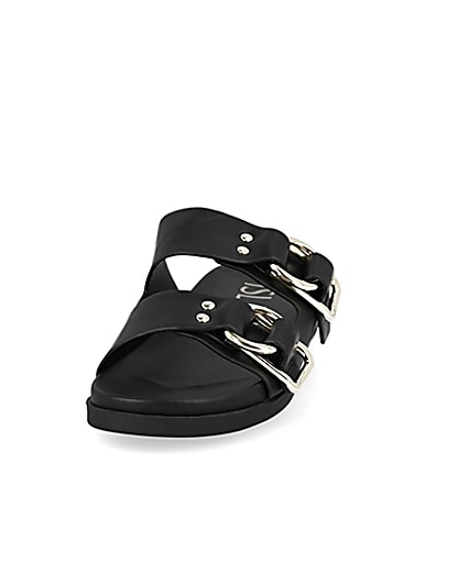 360 degree animation of product Black double strap sandals frame-22