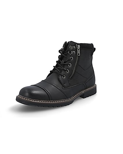 360 degree animation of product Black double zip lace-up wide fit boots frame-0