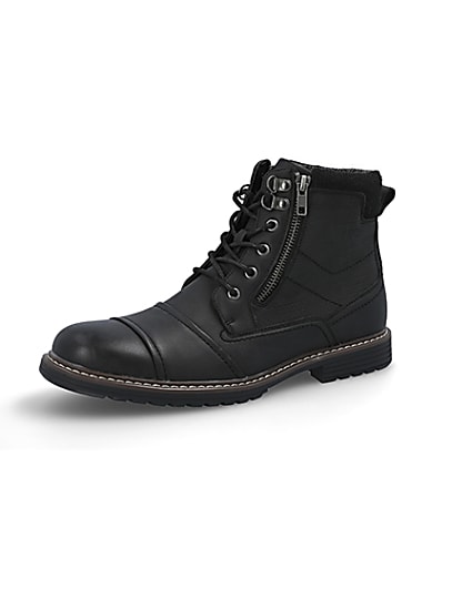 360 degree animation of product Black double zip lace-up wide fit boots frame-1