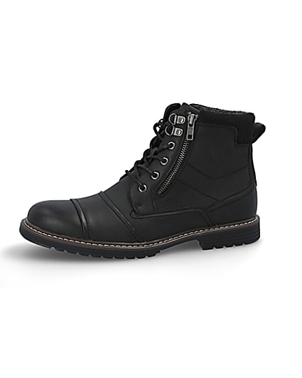 360 degree animation of product Black double zip lace-up wide fit boots frame-2
