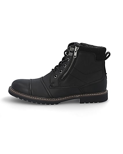 360 degree animation of product Black double zip lace-up wide fit boots frame-3