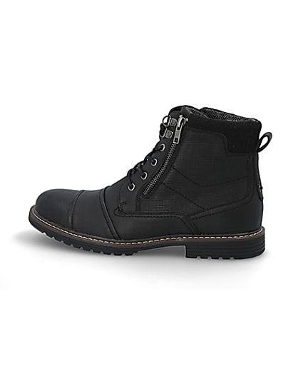 360 degree animation of product Black double zip lace-up wide fit boots frame-4