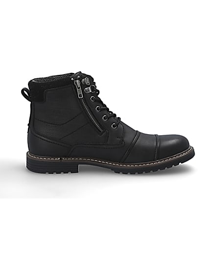 360 degree animation of product Black double zip lace-up wide fit boots frame-15
