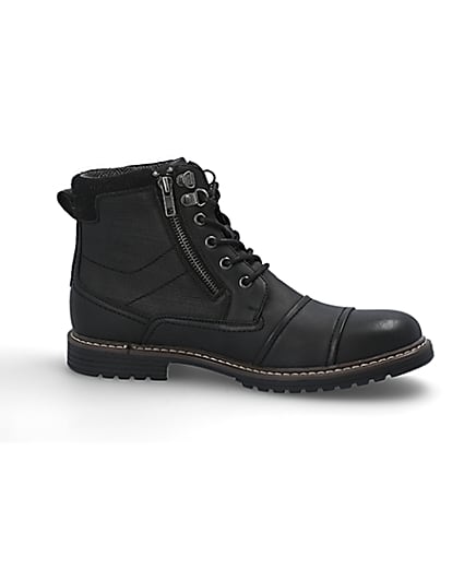 360 degree animation of product Black double zip lace-up wide fit boots frame-16
