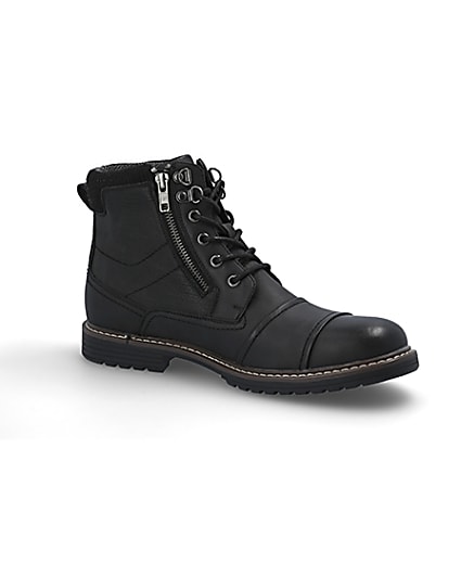 360 degree animation of product Black double zip lace-up wide fit boots frame-17
