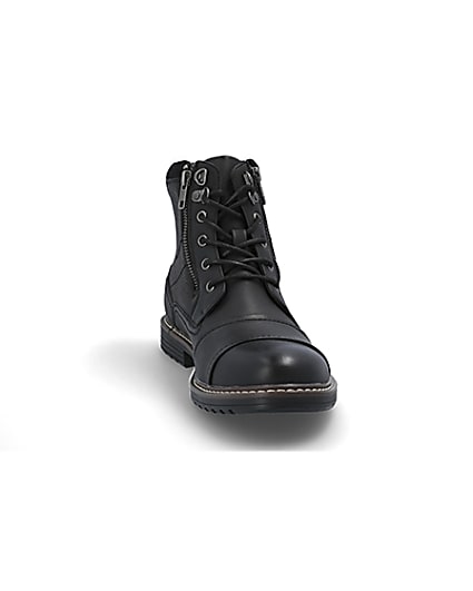 360 degree animation of product Black double zip lace-up wide fit boots frame-20