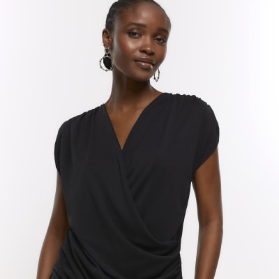 Leaving Paradise Wrap Mini Dress Black