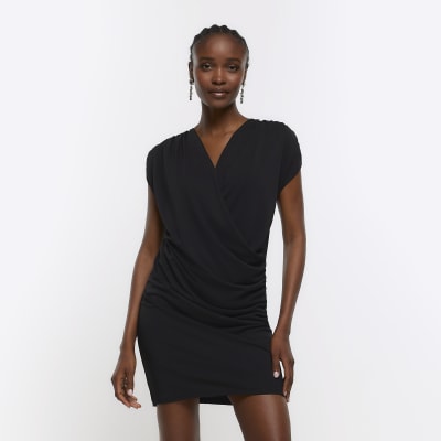 Black wrap around clearance dress