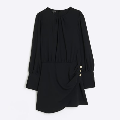 Black drape skort playsuit | River Island