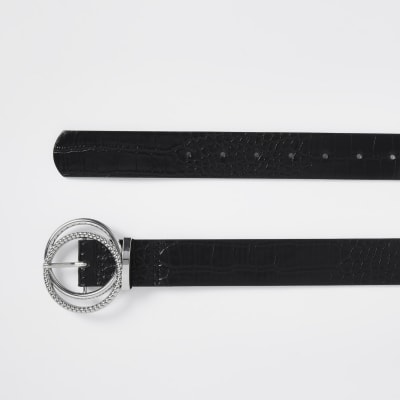 Black eclipse buckle croc belt
