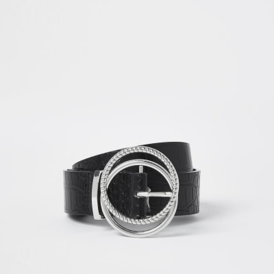 Black eclipse buckle croc belt