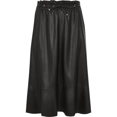 Black elastic waist midi skirt