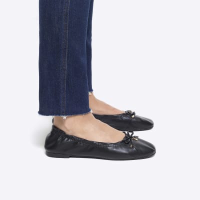 Black elasticated ballet shoes River Island