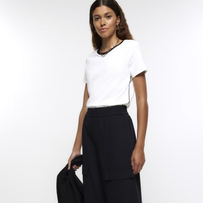 Black elasticated cargo trousers River Island