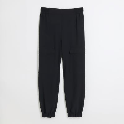 Black elasticated cargo trousers River Island