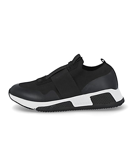 360 degree animation of product Black elasticated knitted runner trainers frame-3