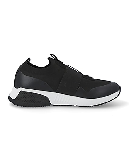 360 degree animation of product Black elasticated knitted runner trainers frame-15