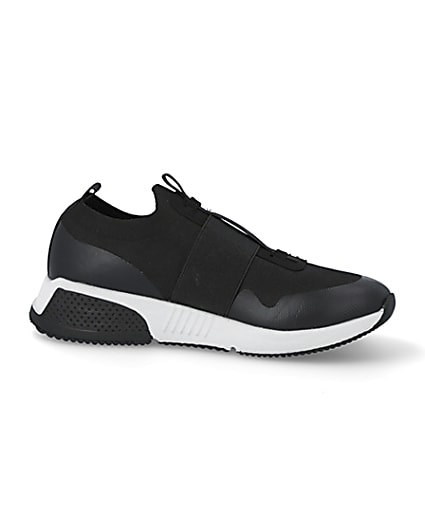 360 degree animation of product Black elasticated knitted runner trainers frame-16