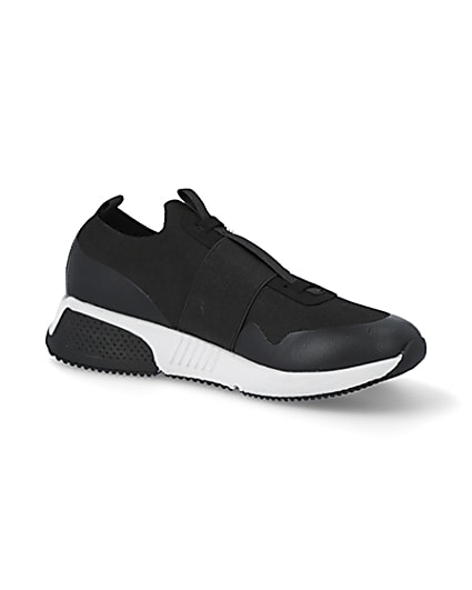 360 degree animation of product Black elasticated knitted runner trainers frame-17