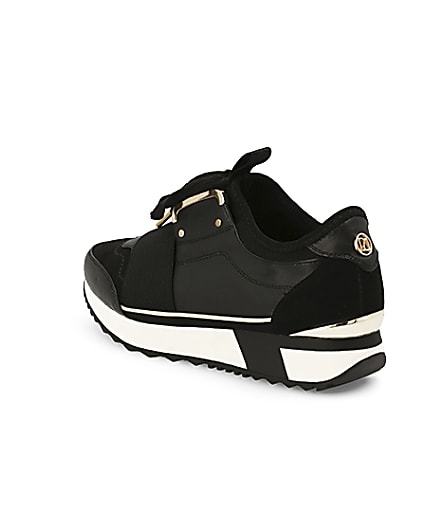 360 degree animation of product Black elasticated lace-up runner trainers frame-6