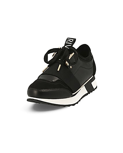 360 degree animation of product Black elasticated lace-up runner trainers frame-23