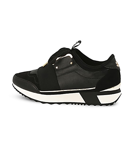 360 degree animation of product Black elasticated lace-up runner trainers frame-4