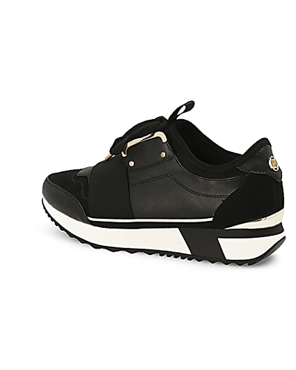 360 degree animation of product Black elasticated lace-up runner trainers frame-5