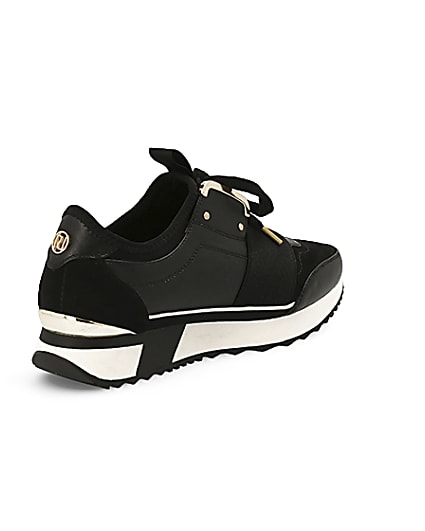 360 degree animation of product Black elasticated lace-up runner trainers frame-12