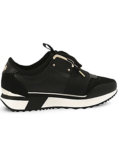 360 degree animation of product Black elasticated lace-up runner trainers frame-14