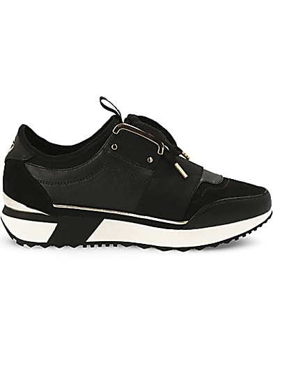 360 degree animation of product Black elasticated lace-up runner trainers frame-15