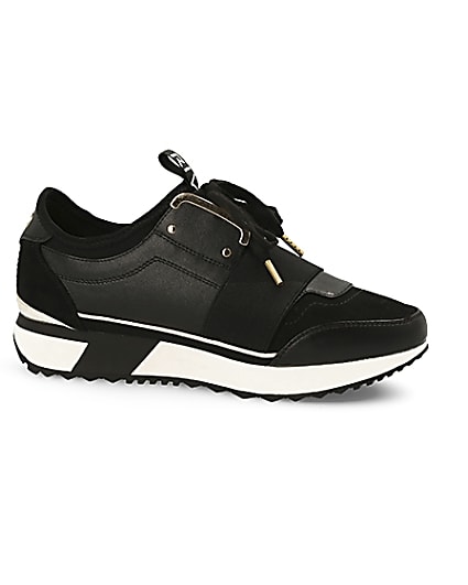 360 degree animation of product Black elasticated lace-up runner trainers frame-16